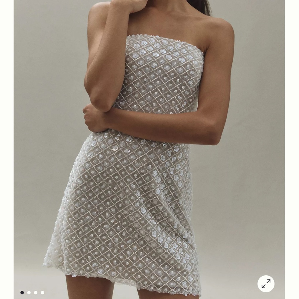 Watters White Strapless Sheath Dress